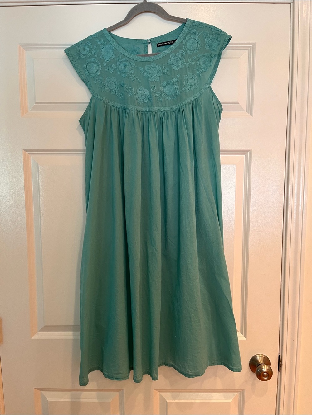 Gudrun Sjoden Organic Cotton Sleeveless Dress Medium Embroidery A-Line Turquoise
